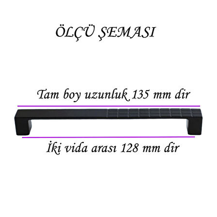 8 Adet Bihter Desenli Kulp 128 mm Siyah Mutfak Kulpu Çekmece Dolap Kapak Kulbu Metal  Mobilya Dolabı