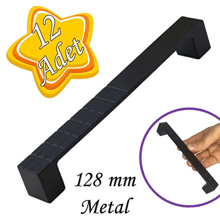 12 Adet Bihter Desenli Kulp 128 mm Siyah Mutfak Kulpu Çekmece Dolap Kapak Kulbu Metal  Mobilya Dolabı