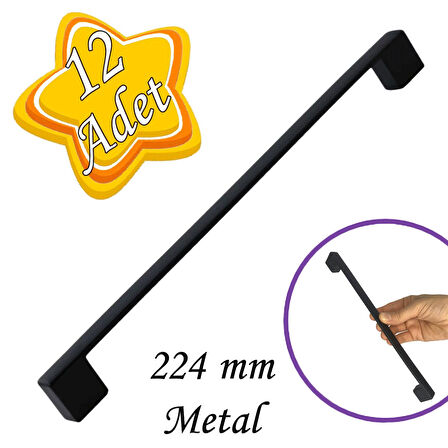 12 Adet Marmara Kulp 224 mm Siyah Mutfak Kulpu Çekmece Dolap Kapak Kulbu Metal  Mobilya Dolabı Kulp