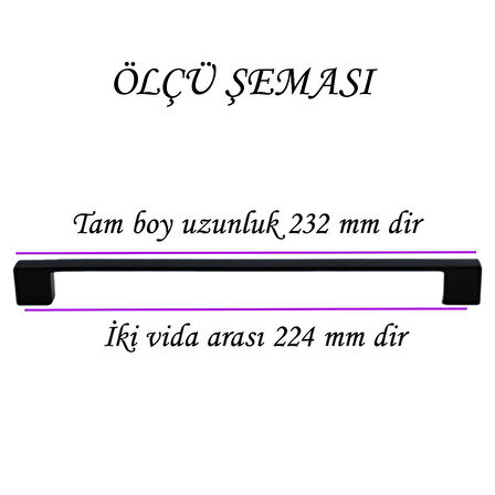12 Adet Marmara Kulp 224 mm Siyah Mutfak Kulpu Çekmece Dolap Kapak Kulbu Metal  Mobilya Dolabı Kulp