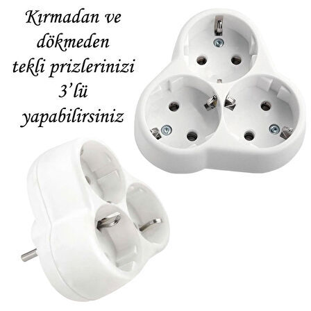 Papatya 3'Lü Topraklı Çoklu Grup Priz Çoğaltma Üçlü Fiş Piriz