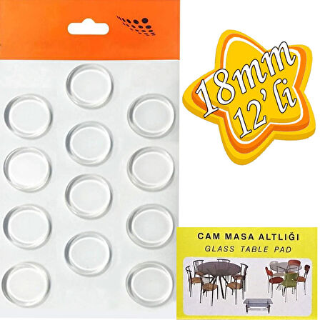 Yapışkanlı Cam Tutucu Şeffaf 18mm 12'li Mobilya Raf Ses Tutucu