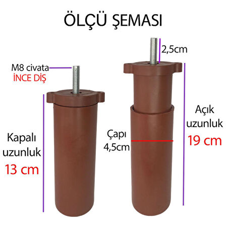 Zelve 6'Lı Set Mobilya Ünite Çekyat Koltuk Kanepe Ayarlı M8 Destek Ayağı 15 Cm Ceviz Renk Baza Ayak