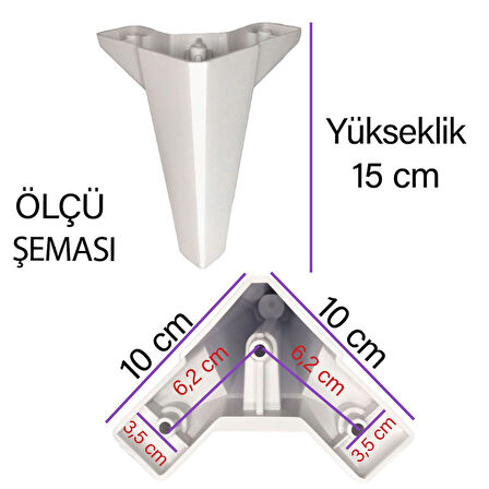 Serdivan 6'Lı Set Mobilya Tv Ünitesi Çekyat Koltuk Kanepe Ayarlı M8 Destek Ayağı 15 Cm Beyaz Baza Ayak