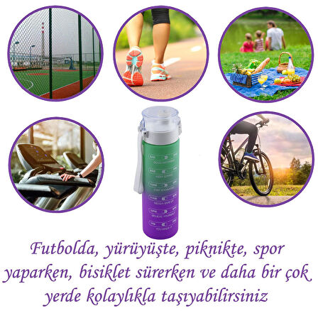 Su Matara Suluk Motivasyon Matarası Pipetsiz Su Şişesi Sporcu Suluğu Çift Renk Sızdırmaz 800 cc(Evelyn)