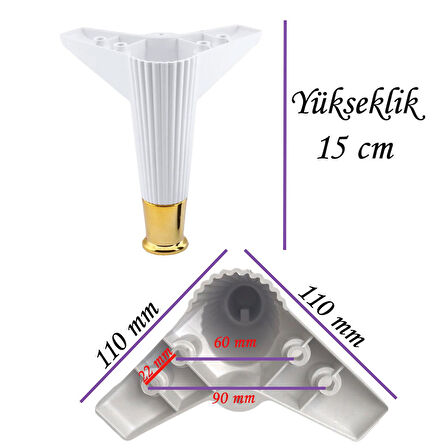 Golden Ayak 15 cm Beyaz Altın Gold Mobilya Kanepe Sehpa Ünite Koltuk Ayağı Baza Ayak Ayakları