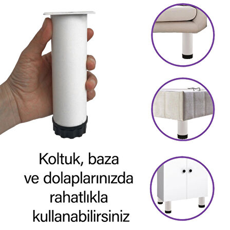 8 Adet Metal Ayarlanabilir 15 cm Beyaz Destek Ayağı Mobilya Kanepe Baza Koltuk Dolap Sehpa TV Ünitesi Ayağı