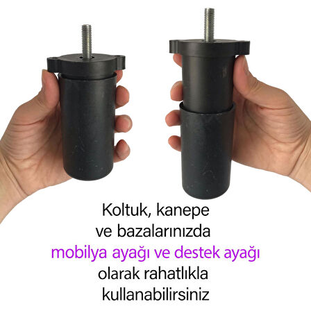 Ayarlı Destek Ayağı 9.5 x 14.5cm Siyah Gizli Ayak M8 Civatalı İncediş Mobilya Kanepe Baza Koltuk 