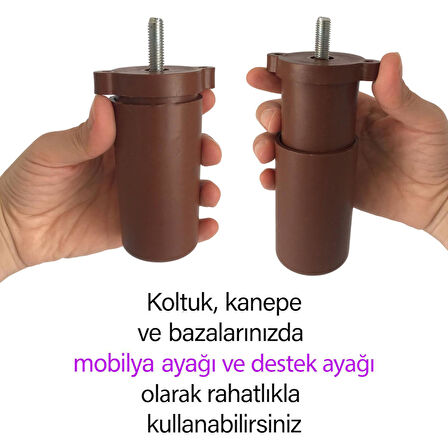 Ayarlı Destek Ayağı 9.5 x 14.5cm Kahverengi Gizli Ayak M8 Civatalı İncediş Mobilya Kanepe Baza Koltuk 