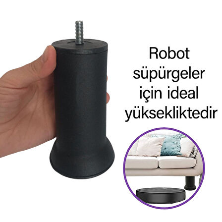 4 Adet Metal Destek Ayağı 12 Cm Siyah Mobilya Kanepe Baza Koltuk Ayakları Metrik 8 Civatalı İnce Diş