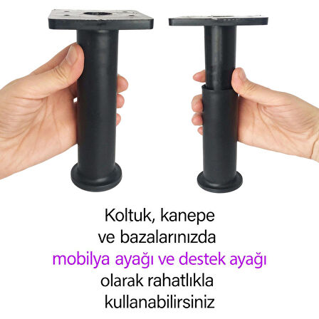 Modül Ayarlanabilir Destek Ayağı 15 X 23 Cm Siyah Ayak Mobilya Kanepe Baza Koltuk Ünite Ayakları 