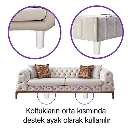 4 Adet Destek Ayağı 9,5-14,5 cm Beyaz  ve 4 Adet Metal Düz Ayak Tabanı M8 Civatalı İnce Diş Mobilya Kanepe Baza Koltuk Seti