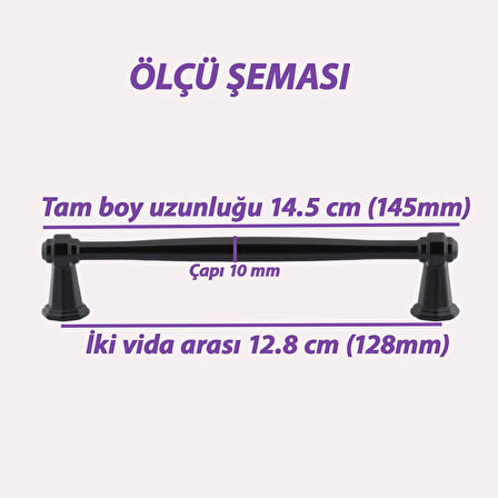 Padişah Kulp 128 mm Siyah Mutfak Kulpu Çekmece Dolap Kapak Kulbu Metal Mobilya Dolabı Kulpları