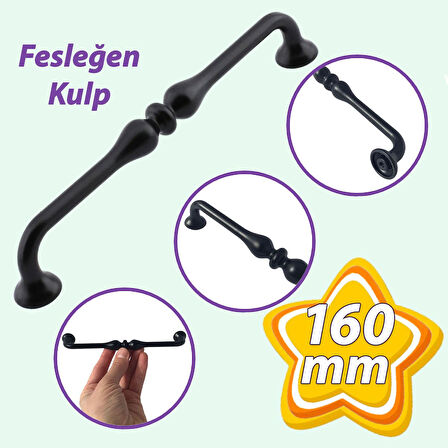 Fesleğen Kulp 160 mm Siyah Mutfak Kulpu Çekmece Dolap Kapak Kulbu Metal  Mobilya Dolabı Kulpları 