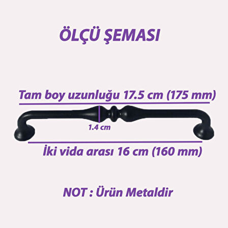 8 Adet Fesleğen Kulp 160 mm Siyah Mutfak Kulpu Çekmece Dolap Kapak Kulbu Metal  Mobilya Dolabı Kulpları 