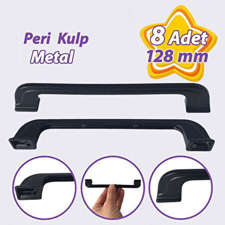 8 Adet Peri Kulp 128 mm Siyah Mutfak Kulpu Çekmece Dolap Kapak Kulbu Metal  Mobilya Dolabı Kulpları 