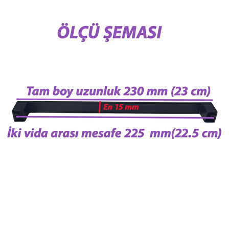 Bihter Düz Kulp 224 mm Siyah Mutfak Kulpu Çekmece Dolap Kapak Kulbu Metal Mobilya Dolabı Kulpları 