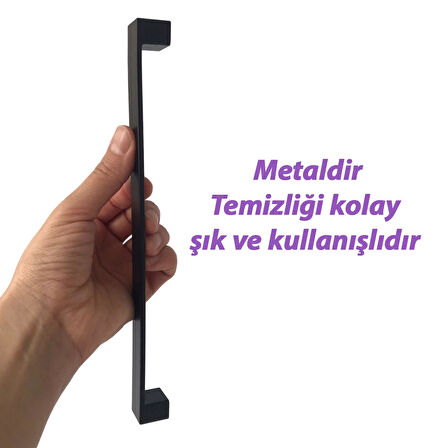 15 Adet Bihter Düz Kulp 224 mm Siyah Mutfak Kulpu Çekmece Dolap Kapak Kulbu Metal Mobilya Dolabı Kulpları 