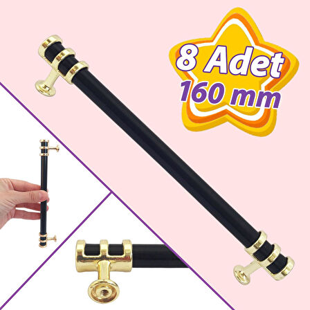 8 Adet Sarmaşık Kulp Siyah Altın Gold 160 mm Kulp Mobilya Mutfak Dolabı Çekmece Dolap Kapak Kulpu Kulbu Metal Kulpları