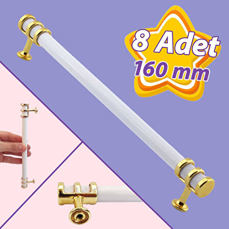8 Adet Sarmaşık Kulp Beyaz Altın Gold 160 mm Kulp Mobilya Mutfak Dolabı Çekmece Dolap Kapak Kulpu Kulbu Metal Kulpları
