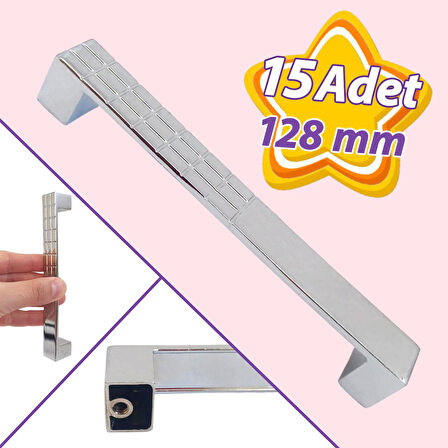 15 Adet Bihter Desenli Kulp 128 mm Krom Mutfak Kulpu Çekmece Dolap Kapak Kulbu Metal  Mobilya Dolabı Kulpları 