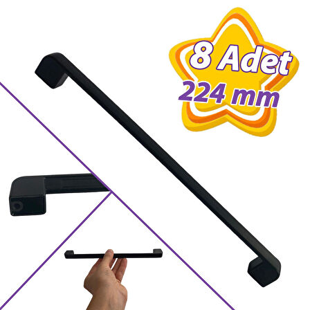 8 Adet Oval Marmara Kulp 224 mm Siyah Mutfak Kulpu Çekmece Dolap Kapak Kulbu Metal Mobilya Dolabı Kulpları 