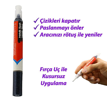 Araç Oto Rötuş Kalemi 5 ml Kaporta Tampon Çizik Giderici Fırça Metalik Siyah Renk Boya Kalemi