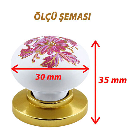 15 Adet Pembe Beyaz Ortanca Çiçek Desenli Altın Tablalı Polimer Düğme Kulp Mobilya Mutfak Dolabı Çekmece Kulbu Kulpları