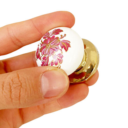 15 Adet Pembe Beyaz Ortanca Çiçek Desenli Altın Tablalı Polimer Düğme Kulp Mobilya Mutfak Dolabı Çekmece Kulbu Kulpları