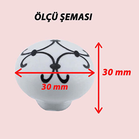 Defne Siyah Çizgili Beyaz Polimer Düğme Kulp Mantar Mobilya Mutfak Dolabı Çekmece Kulbu Kulpları