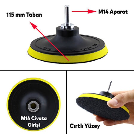 Cırt Zımpara Tabanı 115 mm Zımparalama Taşlama Sökülebilir M14 Cıvata Matkap Uyumlu + Matkap Aparatı (2'Li SET)