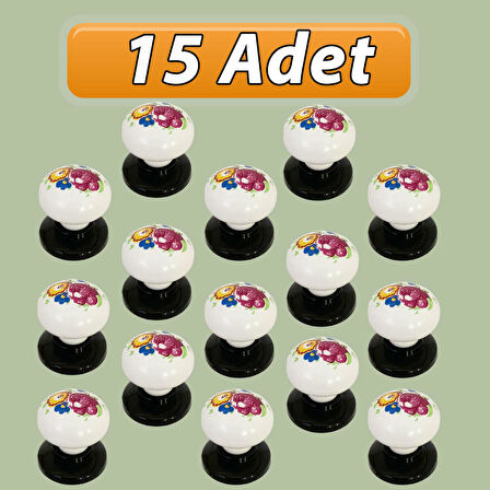 15 Adet Menekşe Kulp Beyaz Polimer Düğme Kulp Siyah Tablalı Mobilya Mutfak Dolabı Çekmece Kulbu Kulpları
