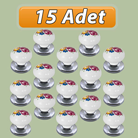 15 Adet Menekşe Kulp Beyaz Polimer Düğme Kulp Krom Tablalı Mobilya Mutfak Dolabı Çekmece Kulbu Kulpları