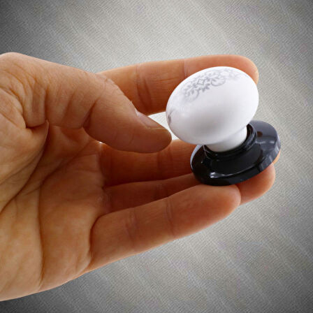 15 Adet Hanımeli Kulp Beyaz  Polimer Düğme Kulp Siyah Tablalı Mobilya Mutfak Dolabı Çekmece Kulbu Kulpları