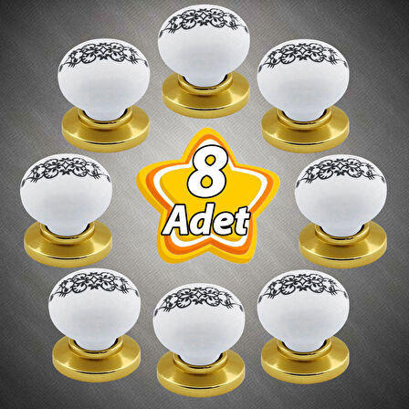 15 Adet Hanımeli Kulp Beyaz Polimer Düğme Kulp Altın Tablalı Mobilya Mutfak Dolabı Çekmece Kulbu Kulpları