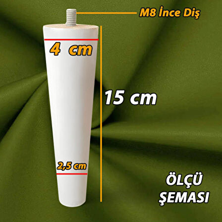Ahşap Ayak Beyaz 15 Cm Dolap Mobilya Koltuk Kanepe Destek Ayağı Ayakları Konik M8 Civatalı 