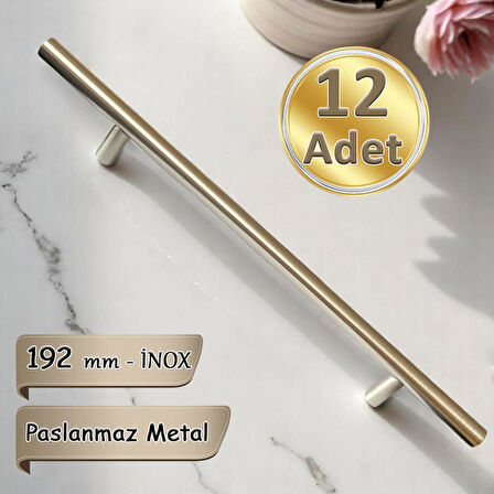 12 Adet Boy Kulp İnox 192 mm Kulp Mobilya Mutfak Dolabı Çekmece Dolap Kapak Kulpu Kulbu Metal Kulpları