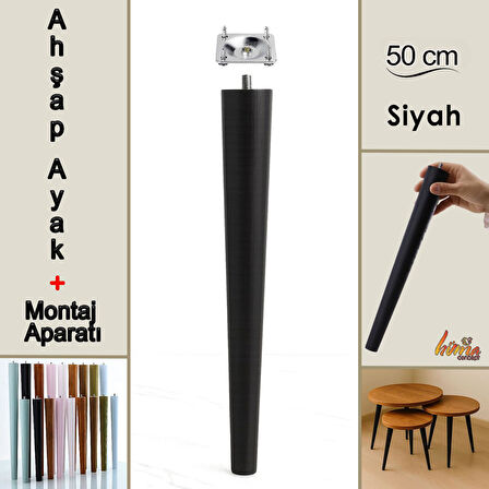 Ahşap Ayak 50 Cm Siyah M8 Civatalı Bağlantı Aparatlı Dolap Mobilya Koltuk Kanepe Destek Ayağı Ayakları