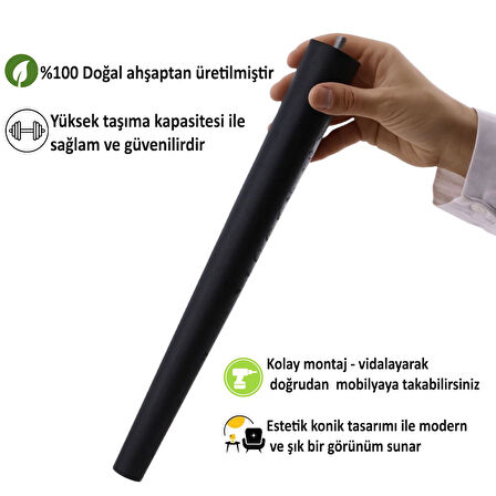 Ahşap Ayak 50 Cm Siyah M8 Civatalı Bağlantı Aparatlı Dolap Mobilya Koltuk Kanepe Destek Ayağı Ayakları