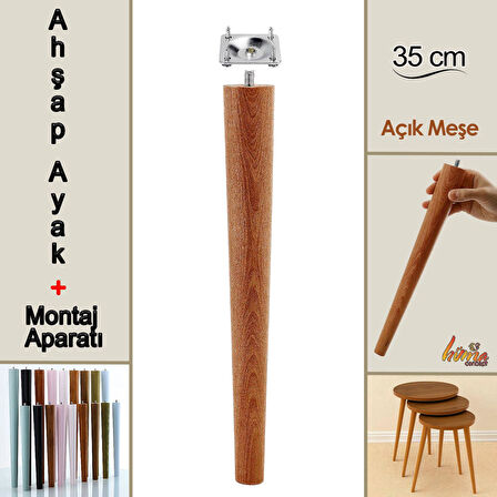 Ahşap Ayak 35 Cm Açık Meşe M8 Civatalı Bağlantı Aparatlı Mobilya Tabure Sehpa Masa Destek Ayağı