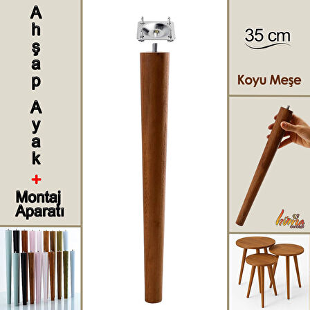 Ahşap Ayak 35 Cm Koyu Meşe M8 Civatalı Bağlantı Aparatlı Mobilya Tabure Sehpa Masa Destek Ayağı