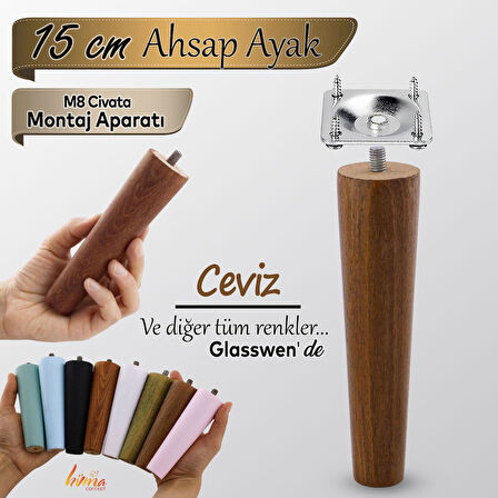 Ahşap Ayak 15 Cm Ceviz M8 Civatalı Bağlantı Aparatlı Dolap Mobilya Koltuk Kanepe Destek Ayağı Ayakları