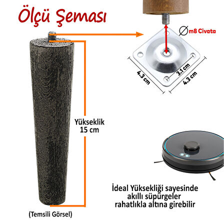 Ahşap Ayak 15 Cm Ceviz M8 Civatalı Bağlantı Aparatlı Dolap Mobilya Koltuk Kanepe Destek Ayağı Ayakları