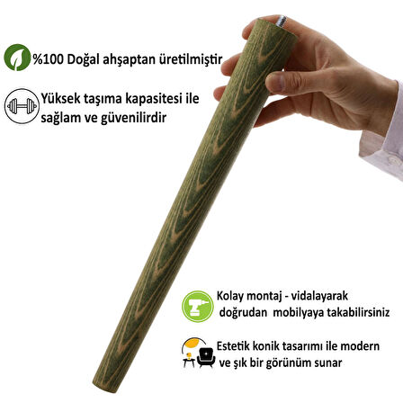 Ahşap Ayak 50 Cm Orman Yeşili M8 Civatalı Bağlantı Aparatlı Dolap Mobilya Koltuk Kanepe Destek Ayağı Ayakları