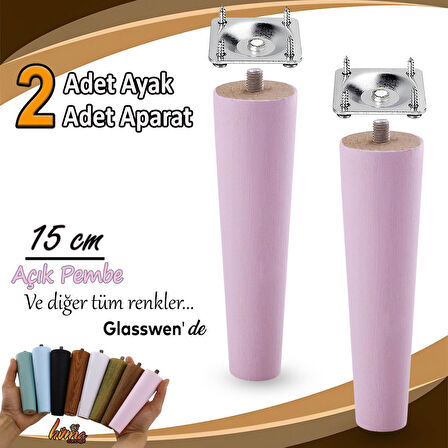 2 Adet Ahşap Ayak 15 Cm Açık Pembe M8 Civatalı Bağlantı Aparatlı Dolap Mobilya Koltuk Kanepe Destek Ayağı Ayakları