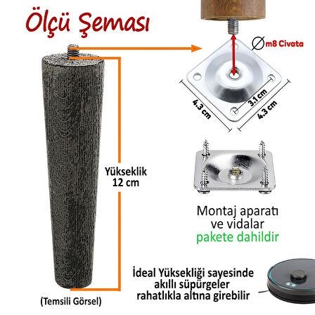 2 Adet Ahşap Ayak 12 Cm Su Yeşili M8 Civatalı Bağlantı Aparatlı Dolap Mobilya Koltuk Kanepe Destek Ayağı Ayakları