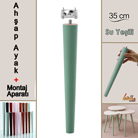 Ahşap Ayak 35 Cm Su Yeşili M8 Civatalı Bağlantı Aparatlı Mobilya Tabure Sehpa Masa Destek Ayağı