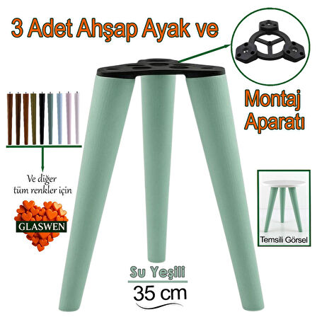3 Adet Ahşap Ayak 35 Cm Su Yeşili M8 Civatalı Bağlantı Aparatlı Dolap Mobilya Koltuk Kanepe Destek Ayağı Ayakları
