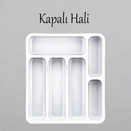 Beyaz Ayarlanabilir Çift Taraflı Çekmece Içi Uzayabilen Kaşıklık Çatal Bıçaklık  Düzenleyici Kepçelik