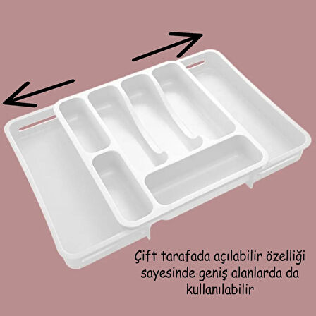 Beyaz Ayarlanabilir Çift Taraflı Çekmece Içi Uzayabilen Kaşıklık Çatal Bıçaklık  Düzenleyici Kepçelik